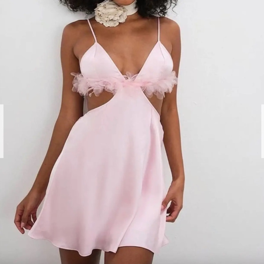 NWT For Love and Lemons Floral Trim Cutout Slip Dress